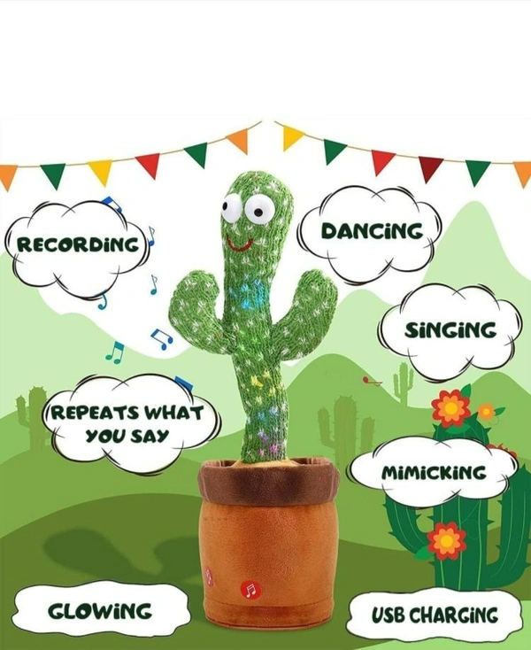 Rechargable Dancing Cactus Toy for Kids  Talking Singing Children Baby Plush Electronic Toys Voice Recording Repeats What You Say LED Lights - Green, 1000004