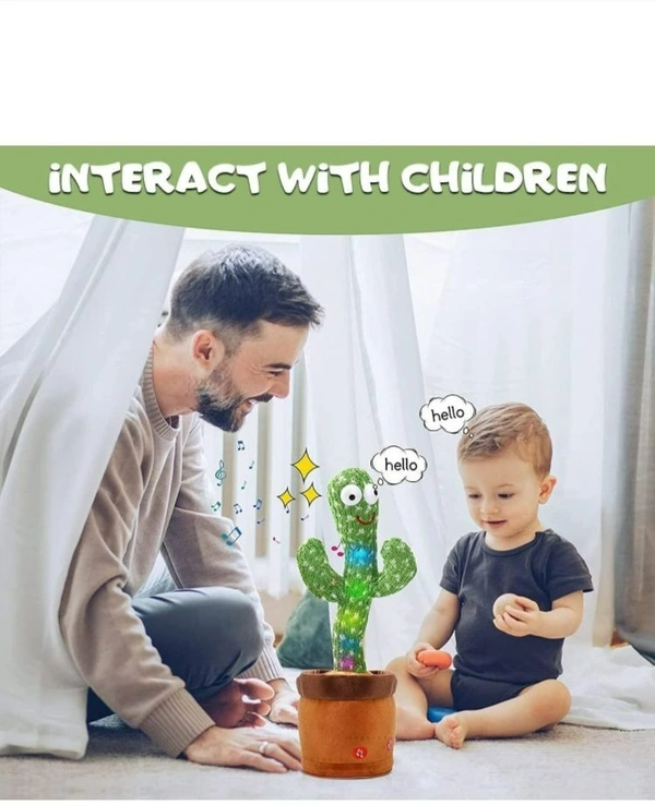 Rechargable Dancing Cactus Toy for Kids  Talking Singing Children Baby Plush Electronic Toys Voice Recording Repeats What You Say LED Lights - Green, 1000004