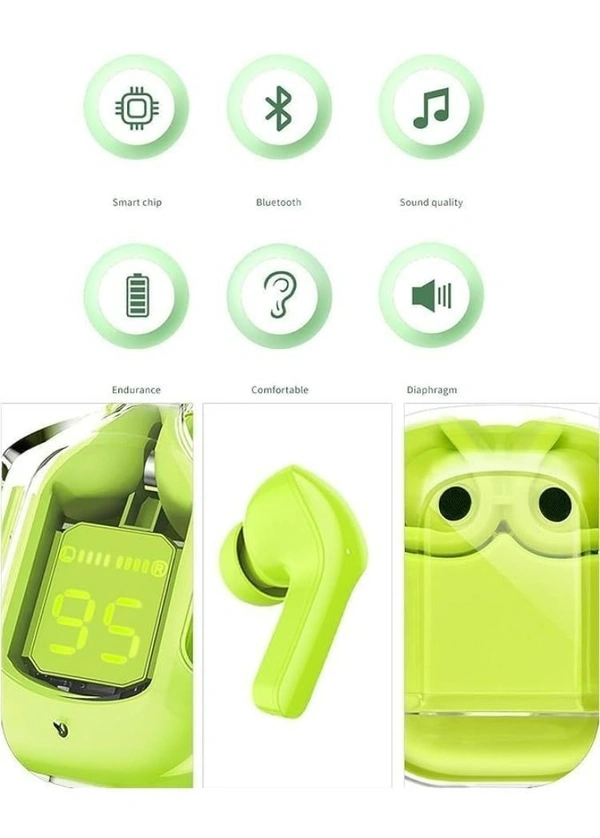 Ultrapods Max TWS Wireless Bluetooth in Ear Earbuds Transparent Design with Digital Display, HiFi Stereo Gaming Headphones Headset with Built-in Mic - Green, 1000002