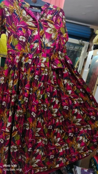 Printed Red Wine Anarkali  - Merlot, S