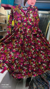 Printed Red Wine Anarkali  - Merlot, M