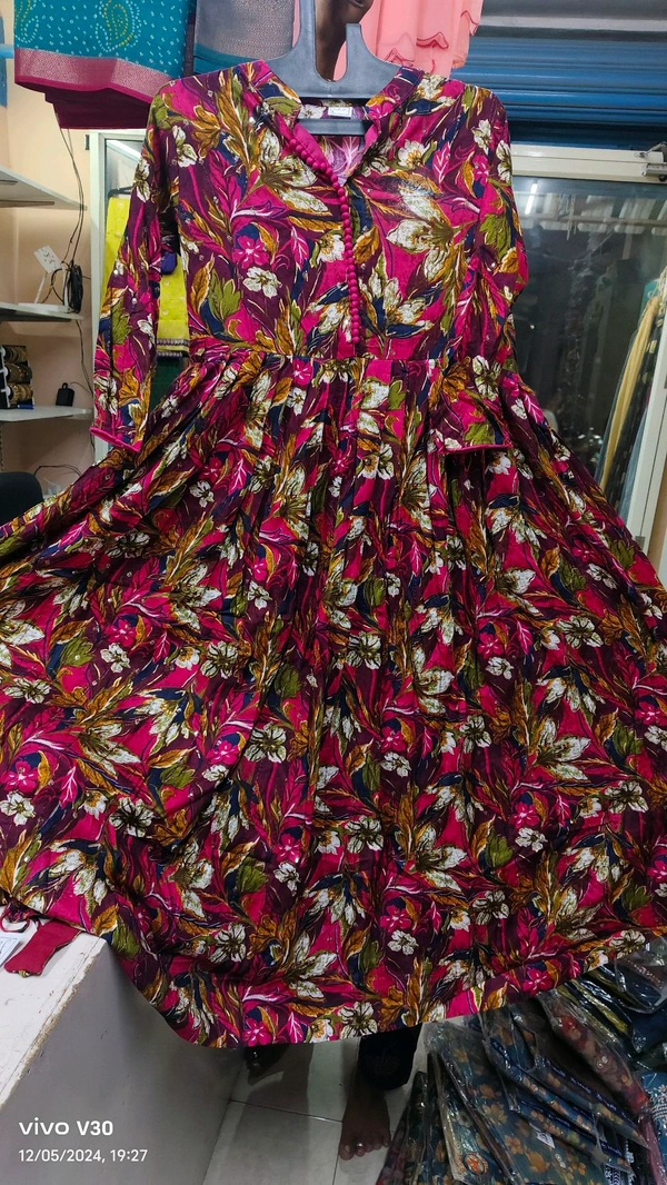 Printed Red Wine Anarkali  - Merlot, M