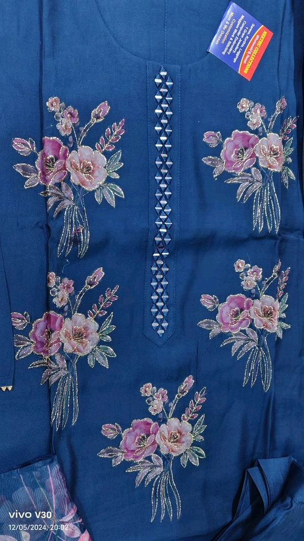 Blue Embroidery Work Set  - Royal Blue, M