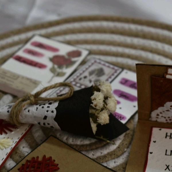Birthday Gift Hamper. 5 Cards and a flower Bouquet. Polaroid Photos Can Be Added Too.