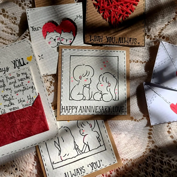 Anniversary Gift Hamper. 5 Cards And 2 Envelopes. Polaroid Photos Can Be Added Too.
