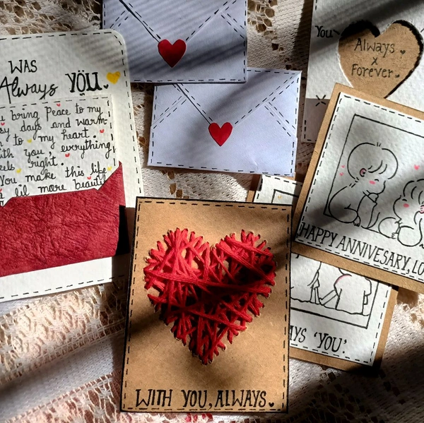 Anniversary Gift Hamper. 5 Cards And 2 Envelopes. Polaroid Photos Can Be Added Too.