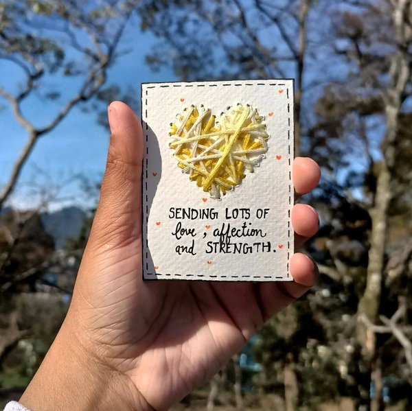 Sending Lots Of Love, Affection And Strength. Love Heart thread Card.