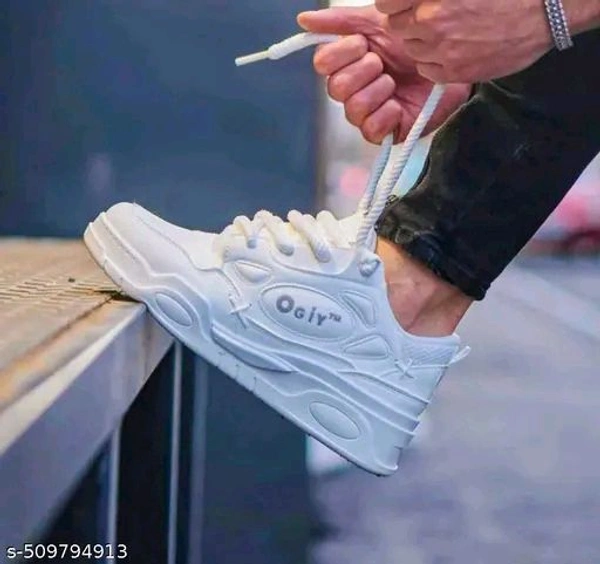 Elegant Men’s Solid Lace-Up Sneakers
 - 8