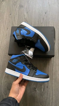 Retro 1 Mid Black Royal Blue High Ankle Sneaker - 9