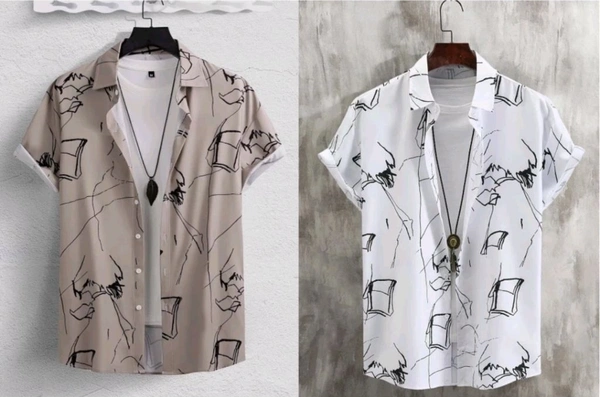 Men Printed Shirt Combo (Gray & White) - S