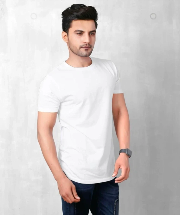 Solid Men White T-Shirt - L