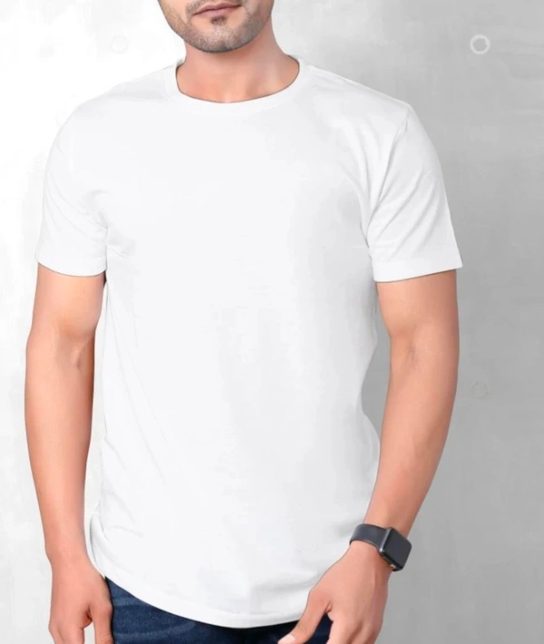 Solid Men White T-Shirt - L