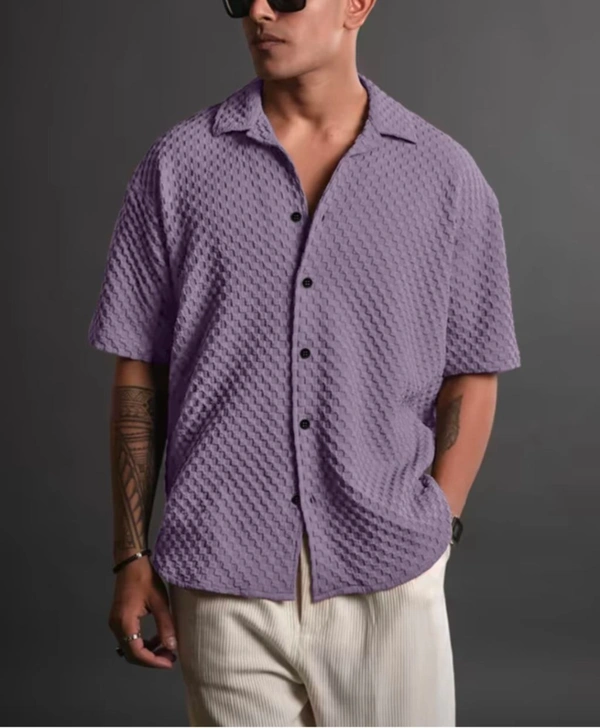 Men Self Design Casual Purple Shirt - M