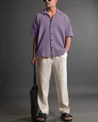 Men Self Design Casual Purple Shirt - XL, Fuchsia Pink