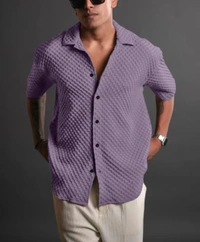 Men Self Design Casual Purple Shirt - XL, Fuchsia Pink