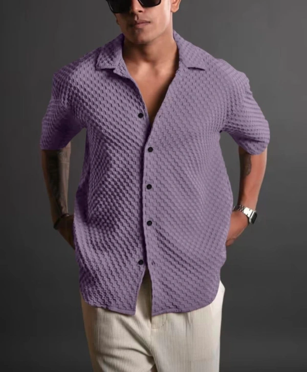 Men Self Design Casual Purple Shirt - L