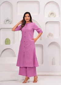 Women's Kantha Cotton Kurta Plazzo for Women's Kurti Pant Set Kurta Half Cuff Sleeves - L