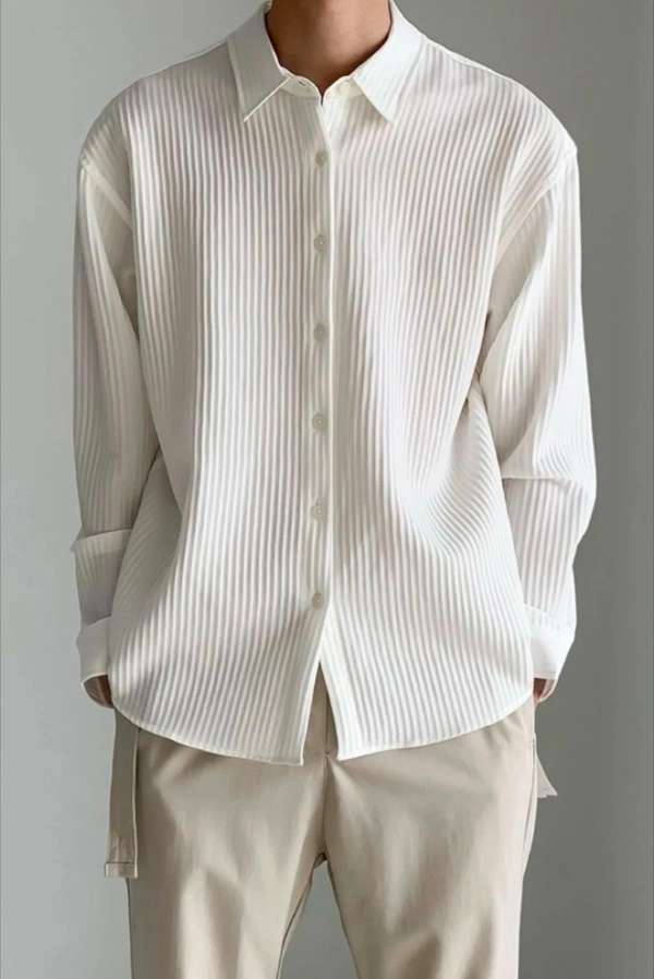 Zoitgiest Men White Popcorn Striped Casual Shirt