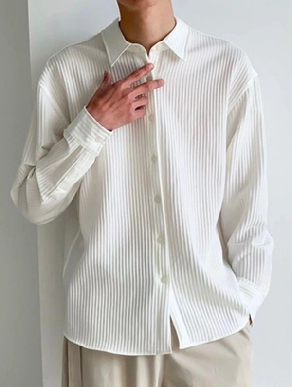 Zoitgiest Men White Popcorn Striped Casual Shirt - M