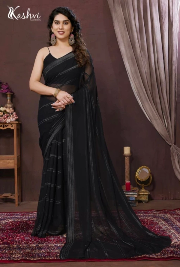  Self Design Bollywood Satin Saree (Black)