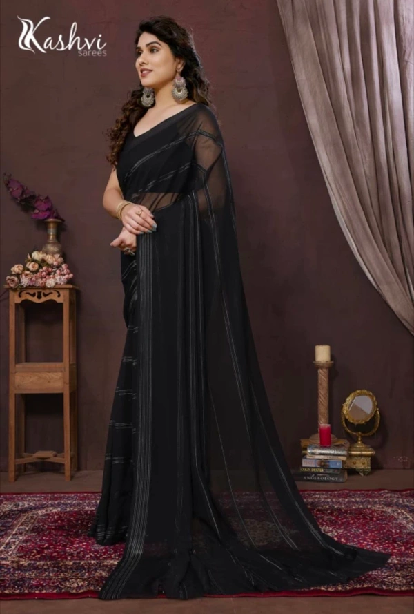  Self Design Bollywood Satin Saree (Black)