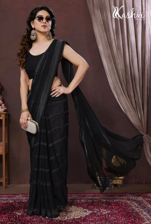  Self Design Bollywood Satin Saree (Black)