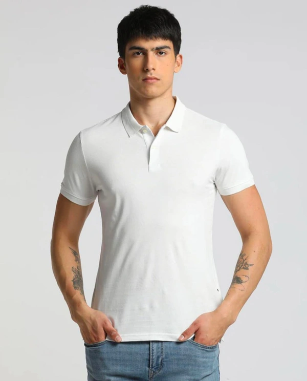 White Polo Cotton Blend Tshirt - XL