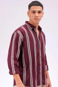 The Indian Garage Co Men Cutaway Collar Vertical Striped Cotton Relaxed Fit Casual Shirt - M