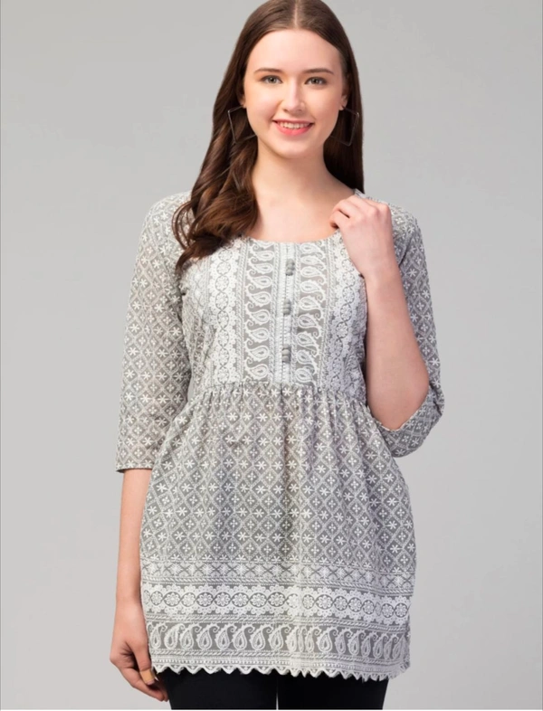 Saprit Women Embroidered Cotton Blend Ethnic Dress (Grey) - S