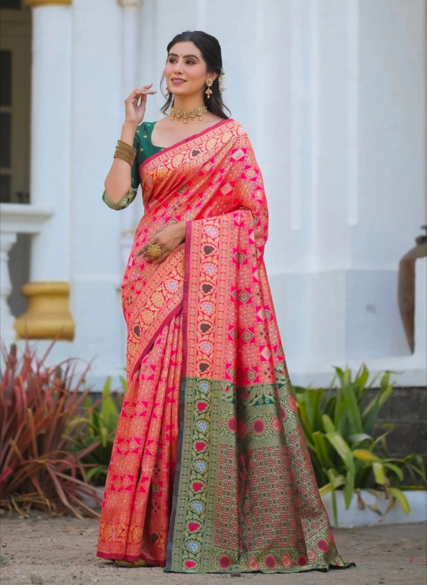 DHRUVIL TEXTILES Self Design Banarasi Cotton Silk, Organza Saree (Pink)