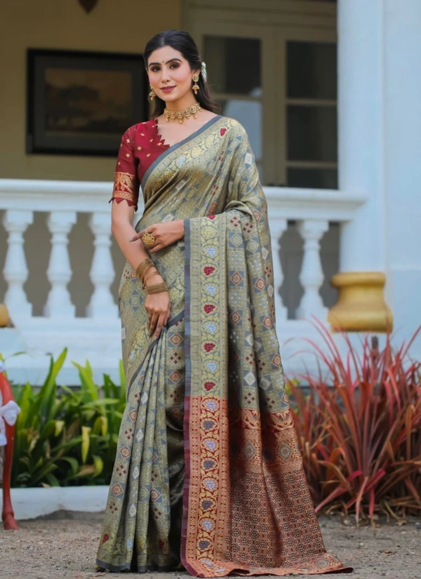 DHRUVIL TEXTILES Self Design Banarasi Cotton Silk, Organza Saree (Grey)