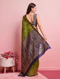 Shreyansh creation Digital Print Banarasi Silk Blend Saree (Dark Green)