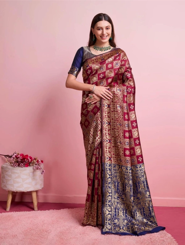 Shreyansh creation Digital Print Banarasi Silk Blend Saree (Maroon)