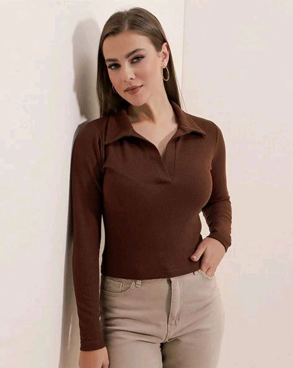 Clora Creation Shirt Collar Long Sleeves Fitted Top - XS