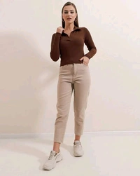 Clora Creation Shirt Collar Long Sleeves Fitted Top - L