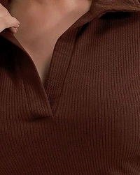Clora Creation Shirt Collar Long Sleeves Fitted Top - L