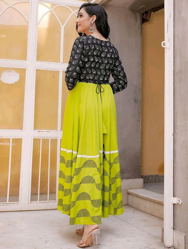 INDI INSIDE Green Rayon Anarkali Kurta - S