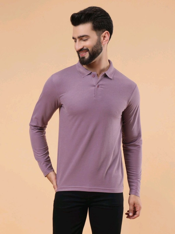 AAITHAN Men Solid Polo Neck Cotton Blend Pink T-Shirt - M