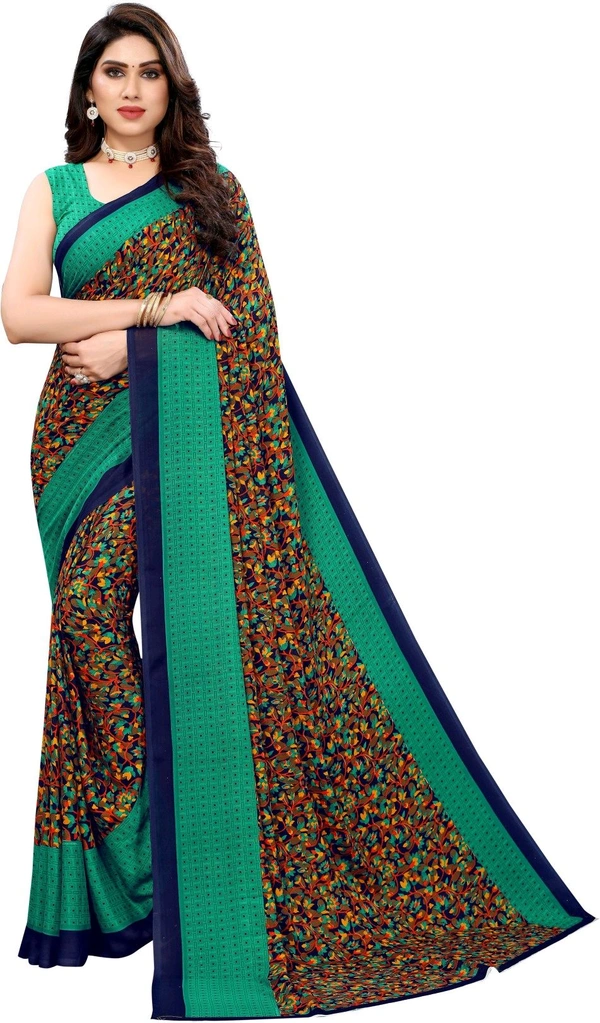 AYKA CLOTHINGS Printed, Geometric Print, Floral Print Bollywood Georgette, Chiffon Saree (Green)