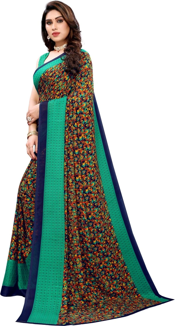 AYKA CLOTHINGS Printed, Geometric Print, Floral Print Bollywood Georgette, Chiffon Saree (Green)