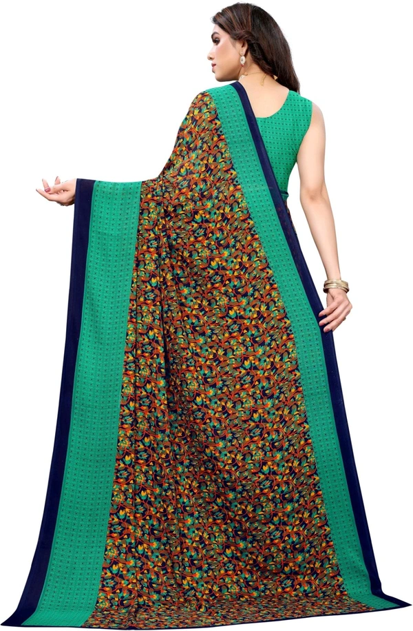 AYKA CLOTHINGS Printed, Geometric Print, Floral Print Bollywood Georgette, Chiffon Saree (Green)