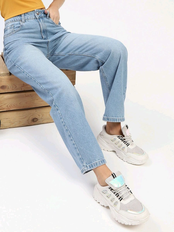 Madame Light Blue Whiskered Straight Fit Jeans - 26