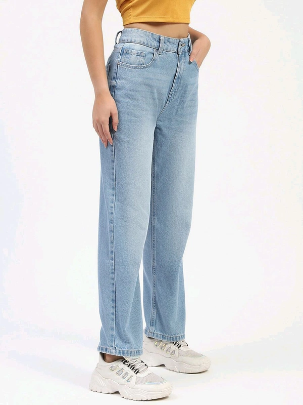 Madame Light Blue Whiskered Straight Fit Jeans - 26