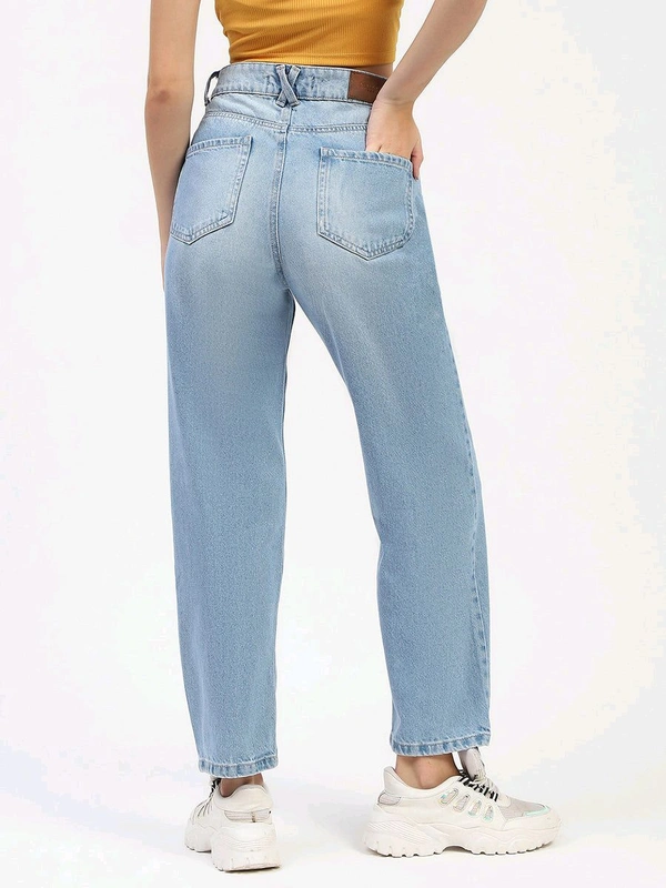 Madame Light Blue Whiskered Straight Fit Jeans - 26