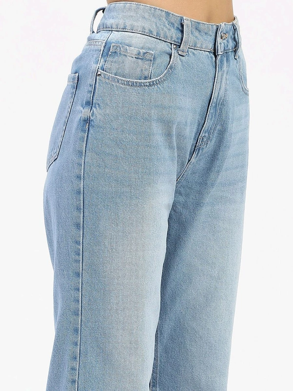 Madame Light Blue Whiskered Straight Fit Jeans - 26