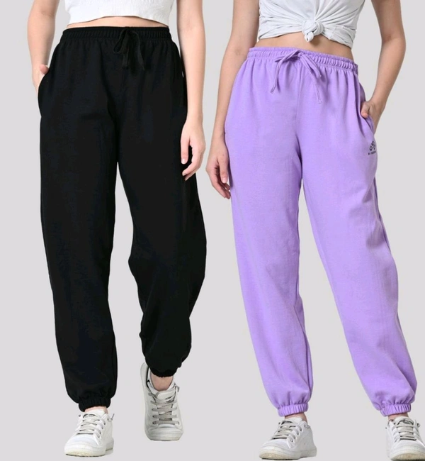 Alza Pack of 2 Women Solid Black, Purple Track Pants - 28