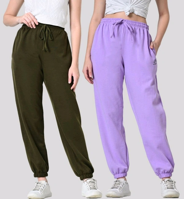 Alza Pack of 2 Women Solid Dark Green, Purple Track Pants - 28