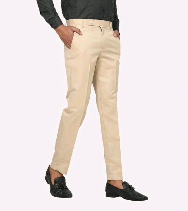 JSS Men Slim Fit Beige Polyester Trousers - 34