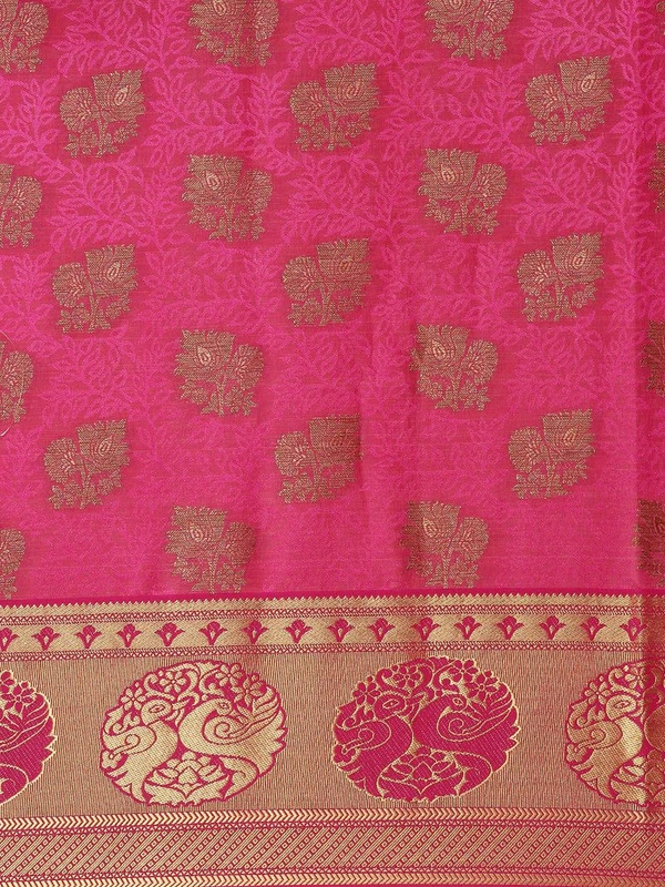 Womens Art Silk Saree Kanjivaram Rani Color