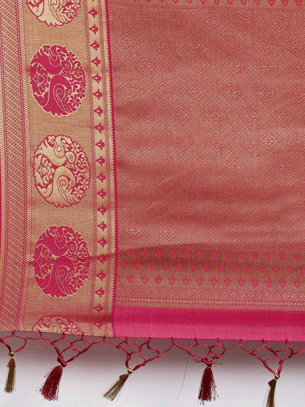 Womens Art Silk Saree Kanjivaram Rani Color